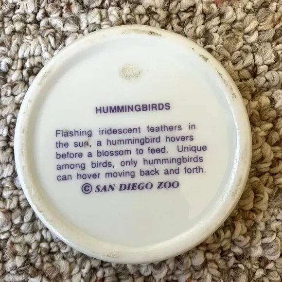 San Diego Zoo Hummingbird Floral Trinket Box Round White Colorful Purple Green - Picture 4 of 6